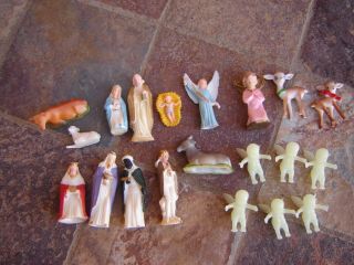 Vintage Miniature Plastic Complete Nativity Scene W Figures