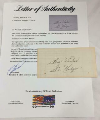 Gil Hodges Signed / Autographed Vintage Sheet Of 3x5 Paper - Psa/dna - Dodgers