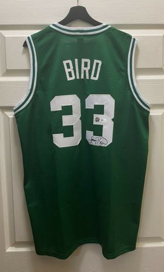 Larry Bird 33 Signed Celtics Jersey Auto Sz Xl Beckett Bas Witnessed Hof