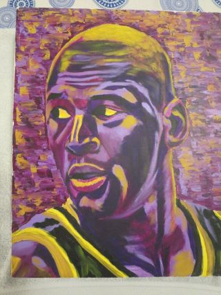 Michael Jordan Signed Oil Painting 16x20 On Wooden Canvas,  Rare Image