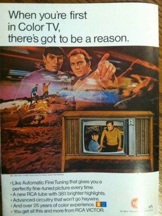 1967 Star Trek Tv Show Ad - Spock & Kirk Rca Color Tv - Vintage Cool