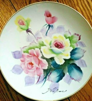 Vintage Hand Painted Signed Decorative Wall Plate Made In Japan 8 " Roses