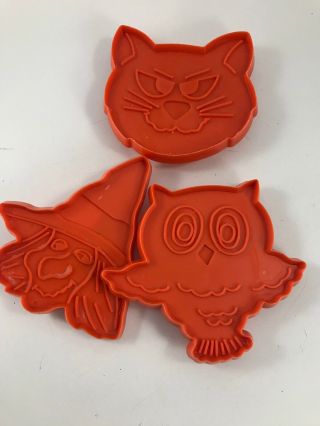 Set Of 3 Vintage Red Plastic Halloween Cookie Cutters (cat,  Owl,  Witch)