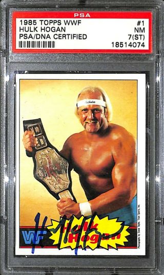 Hulk Hogan Signed 1985 Topps Wwf Card 1 Psa/dna 7 Slab Autographed Wwe Auto Rc