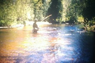 Vintage Red Border 35mm Photo Slide Kodachrome River Man Flyfishing 1950s