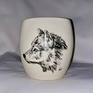 Vintage Bering Sea Originals Signed Hand Painted Wolf - Mug Cup - Made In Alaska
