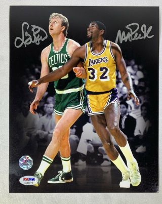Larry Bird Celtics Magic Johnson Lakers Signed Dual Autograph 8x10 Photo Psa Dna