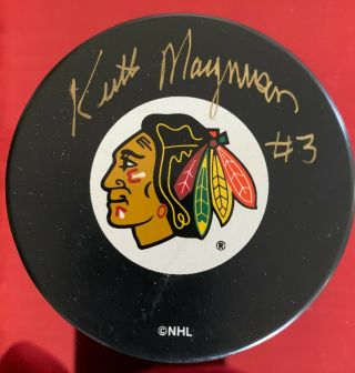 Keith Magnuson Auto Signed Chicago Blackhawks Puck Signed In Gold