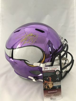 Minnesota Vikings Ou Adrian Peterson Signed Full Size Riddell Chrome Helmet Jsa