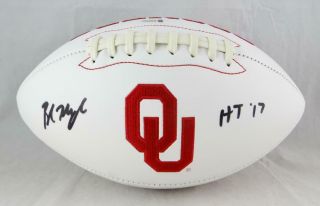 Baker Mayfield Autographed Oklahoma Sooners Logo Football W/ Ht 17 - Beckett Auth
