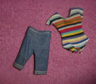 Vintage Skipper Doll Clothes - Vintage Skipper Clone Jean Shorts And Body Blouse