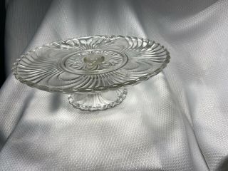 Antique Vintage Art Nouveau Pressed Pattern Glass Cake Stand Pedestal Plate