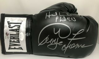 George Foreman & Evander Holyfield Signed Right Black Boxing Glove Jsa Gf Holo