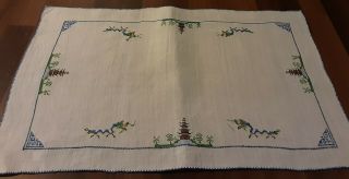 Vintage White Cotton & Hand Embroidered Tray Cloth / Small Tablecloth / Runner