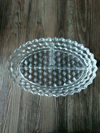 Vintage Fostoria American Oval Relish Dish 3 Part Divided 10.  5 " Serving Bowl