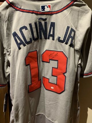 Ronald Acuna / Atlanta Braves / Autographed Braves Grey Pro Style Jersey /