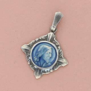 Blushed Sterling Silver Vintage Enamel Jesus Catholic Medal Pendant Charm (1.  3g)