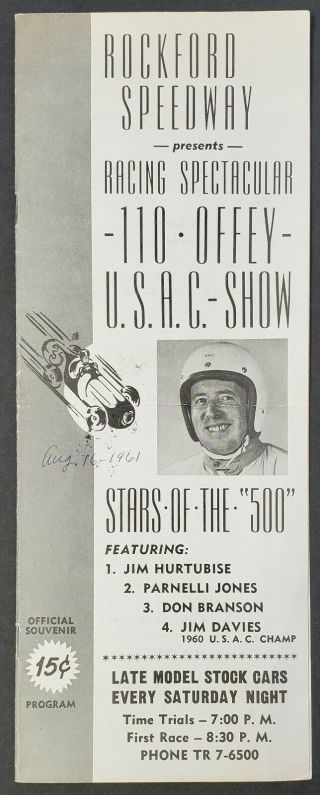 1961 Rockford Speedway Usac Open Wheel Racing Program Signed By 7 Star Drivers