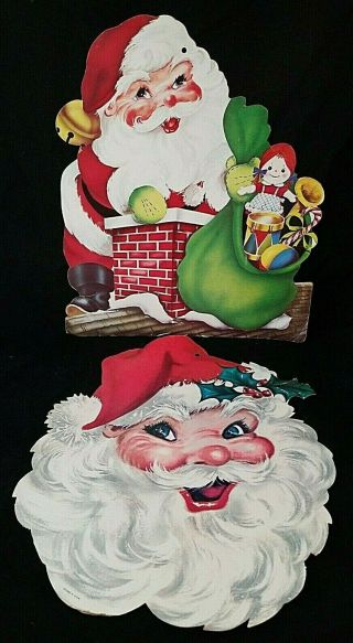Vintage Christmas Cardboard Die Cut Decorations Santa Claus Head Face