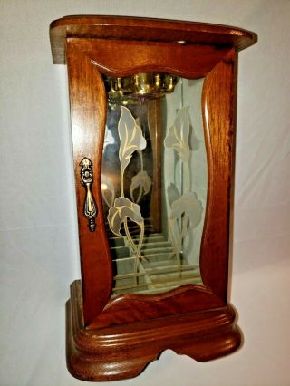 Vintage Wooden Jewelry Box With Glass Door