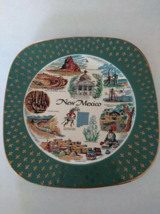 Vintage Homer Laughlin Souvenir Plate Mexico Teal Gold Eggshell