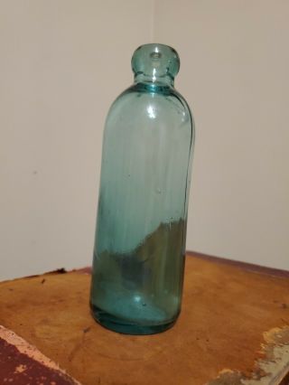 Vintage Hutch Hutchinson 7 " Glass Bottle With Oval For Label & Great Aqua Color