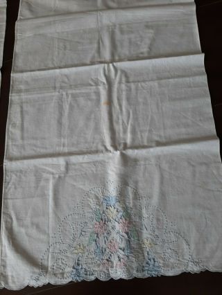 2 Vintage Pillow Cases Shams Embroidery 35x20 Shabby Chic Pink Blue Yellow