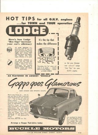 Vintage 1960 Lodge Spark Plugs & Goggomobile Coupe Australian Advert