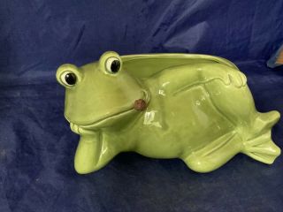 Vintage Frog Ceramic Planter Parma By Aai Made In Japan 3 1/2 " H X 6 " With Cigar