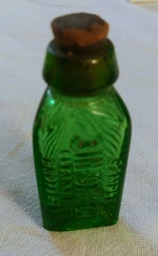 Vintage Sample 3 In One Oil Bottle Emerald Green Glass 3 Sided Tiny Mini 2 "