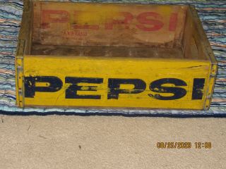 Vintage Wooden Pepsi Cola Bottle Carrier Crate Newport Ark.  Caddy Blue & Yellow