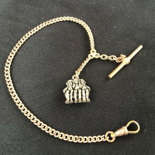 Vintage Pocket Watch Chain And See No Evil Monkeys Fob Charm