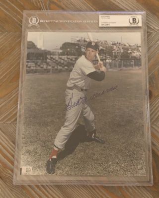 Hof Ted Williams Signed Autographed 8x10 Photo Red Sox Beckett Bas Slabbed
