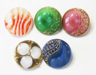 5 Vintage Moonglow Glass Buttons 3/4 "