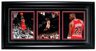 Michael Jordan Chicago Bulls Signed 8x10 Photo Collage Framed Psa/dna 154291