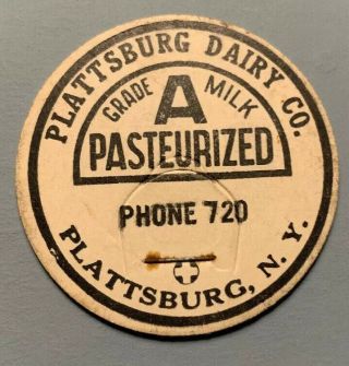 Vintage Milk Cap Plattsburg Dairy Co.  Grade A Milk Plattsburg,  Ny