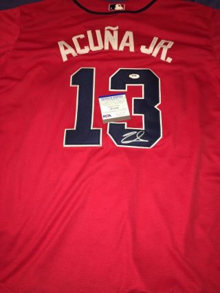 Ronald Acuna Jr Autographed Signed Atlanta Braves Jersey Psa/dna
