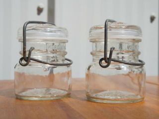 Vintage Collectible Wire Bail Half 1/2 Pint Fruit Canning Jar Set Of 2 - 1893 Fp