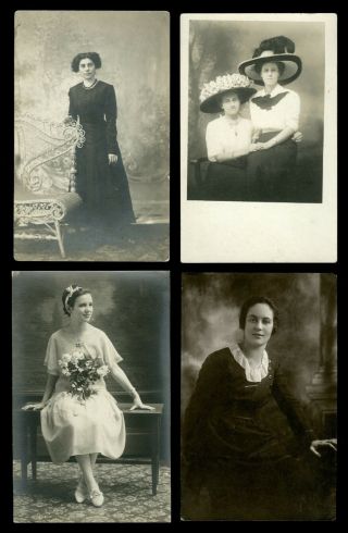 (4) Vintage Pretty Ladies Rppc Postcards 1910s