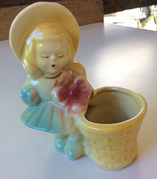 Vintage Usa Shawnee Pottery 534 Bonnet Girl With Basket Planter Vase