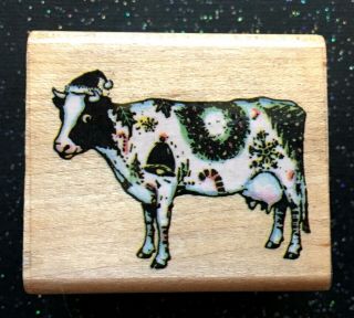 Vintage Rubber Stamp " Christmas Cow " All Night Media 1 1/2 X 2 "