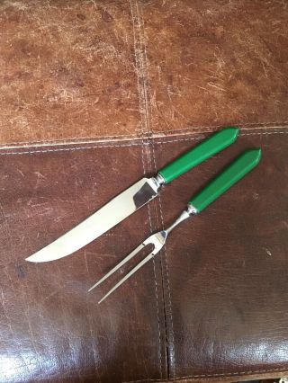 Vtg J.  Russell Co Green River Carving Set Fork Knife.  9 " Blade.  Green