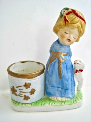 Vtg Luvkins Hand Painted Porcelain Christmas Angel W Lamb Tea Light Candleholder