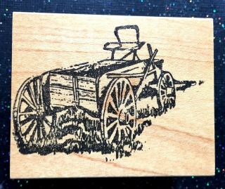 Vintage Rubber Stamp " Vintage Horse Drawn Wagon " By Hooked On Stamps 2 X 2 1/2 "