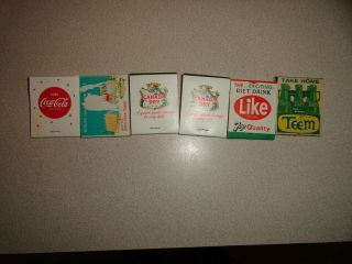 Vintage Matchbooks With Coca Cola,  Canada Dry,  7 - Up & Teem,  Set Of 6