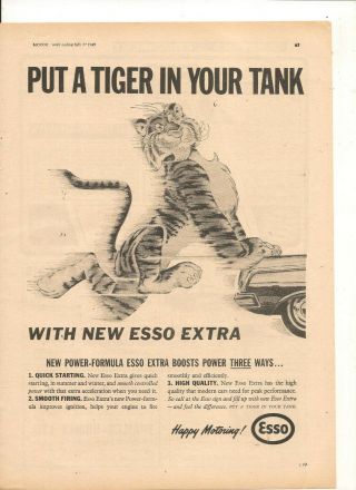 Vintage 1965 Esso Extra Petroleum English Advert - Tiger In Your Tank