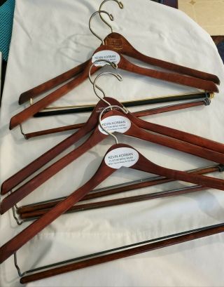 Set Of Five Dark Brown Wooden Coat Hangers 17” - Vintage