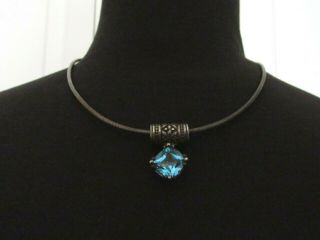Vintage Signed B Blue Stone Sterling Silver Pendant Necklace 20 Grams