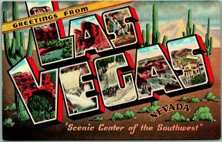Vintage Las Vegas Nevada Large Letter Postcard Kropp Linen C1940s