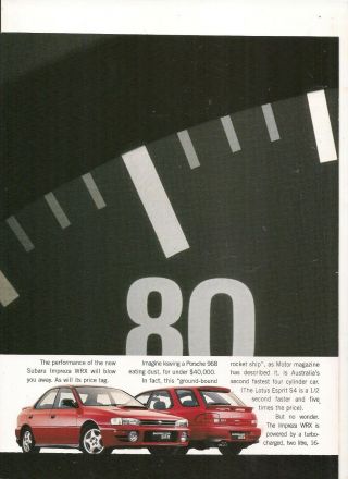 Vintage 1994 Subaru Impreza Wrx Australian 2 Page Color Advert